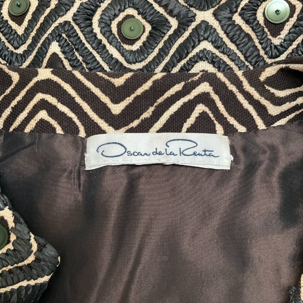 Oscar de la Renta Olive / Black Raffia and Sequin Embellished 3/4 Sleeve Coat - Picture 4 of 4
